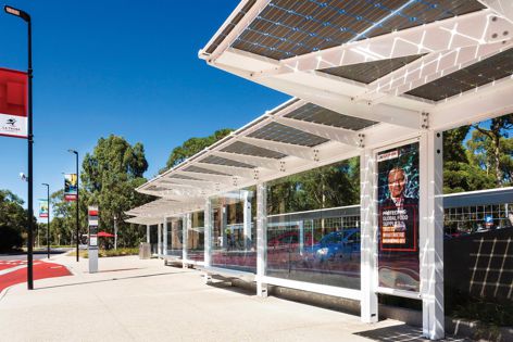 Stoddart Infrastructure’s bus shelters at La Trobe University are constructed of aluminium and finished in a bright white powdercoat.