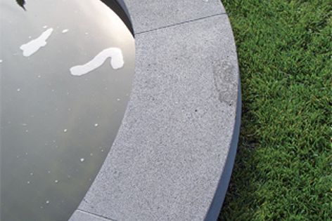 Shown here as curved coping, KHD’s Australian bluestone is quarried in Victoria.
