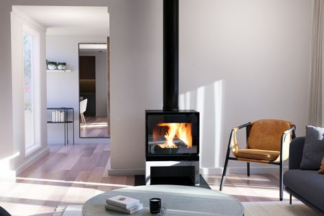 A modern take on a classic, Escea’s square-style TFS650 freestanding fireplace is ideal for smaller living spaces.