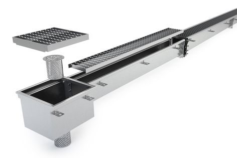 MC series modular drains are made from 304 stainless steel and include optional sloped joining channels and grates.