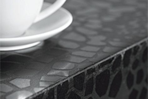 Intricately patterned Crocodile is one of the new Motivo quartz surfaces from CaesarStone.