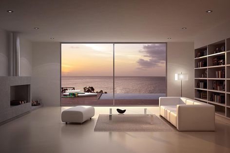 The slim, minimalist design of the Lumeal window sliding system by Technal increases glass surface and optimizes natural light.