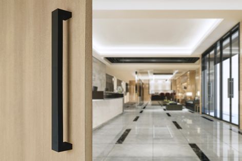 The matt black back-to-back pull handle from Australian Architectural Hardware is easy to clean and maintain.