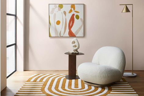 Walter by Designer Rugs features a plush 9 mm pile height and flowing art deco-inspired design – making a bold graphic statement in both residential and commercial interior spaces.