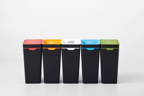 Method’s 60-litre office recycling bins connect together to form adaptable recycling stations.