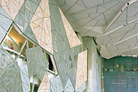 Barrisol microperforated acoustic ceilings is used at Federation Square, Melbourne.