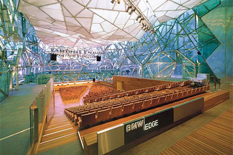 Translucent Barrisol Acoustic was used at BMW Edge at Federation Square, Melbourne.